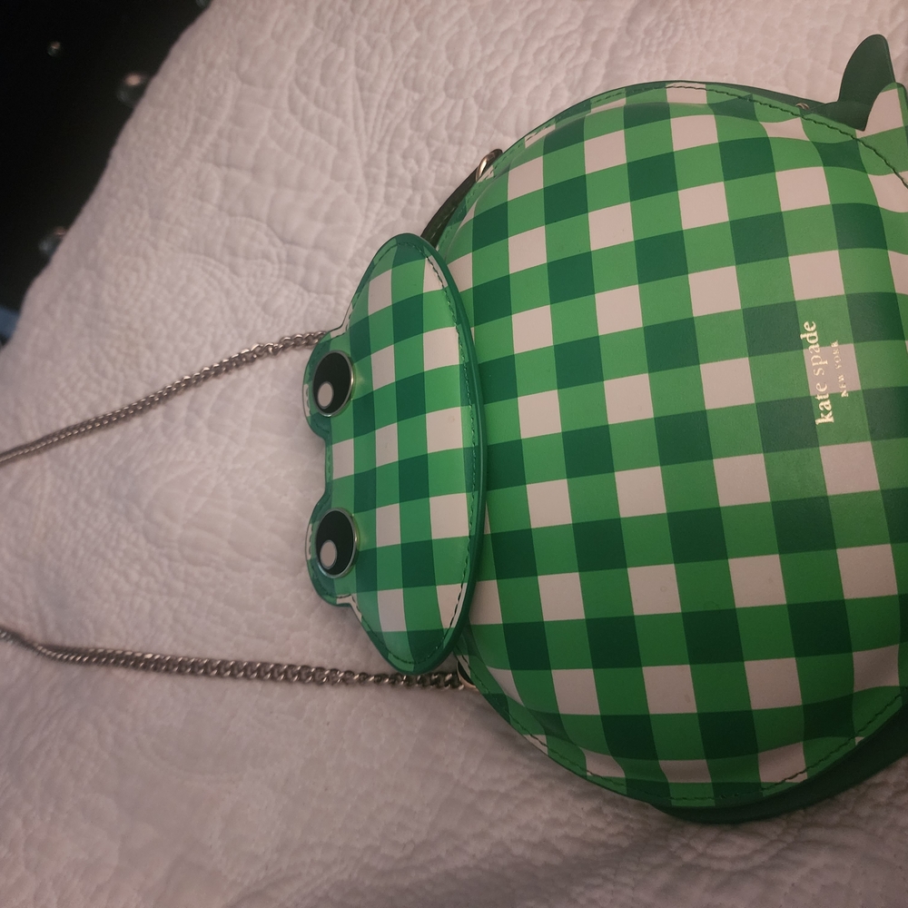 Kate Spade Green Checkered Frog Crossbody Bag